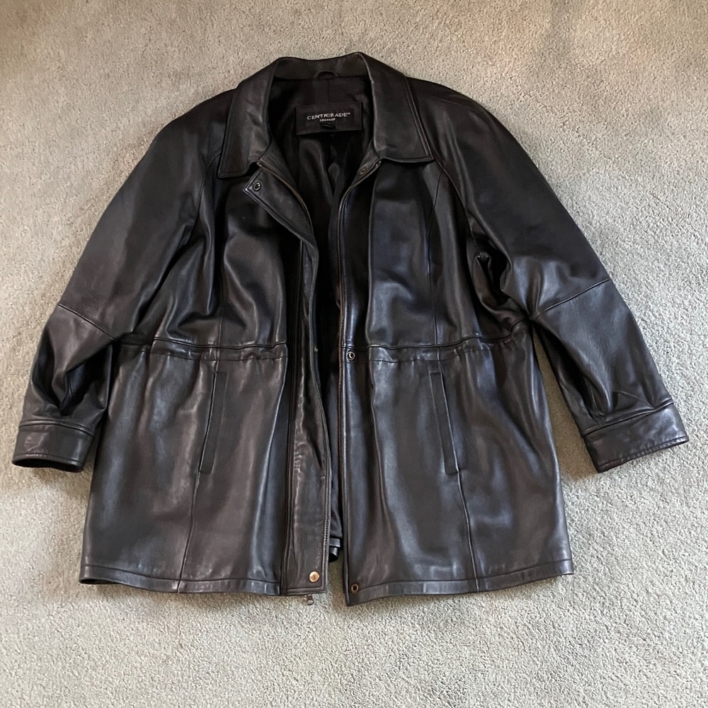 Centigrade  Black Leather Pea Coat